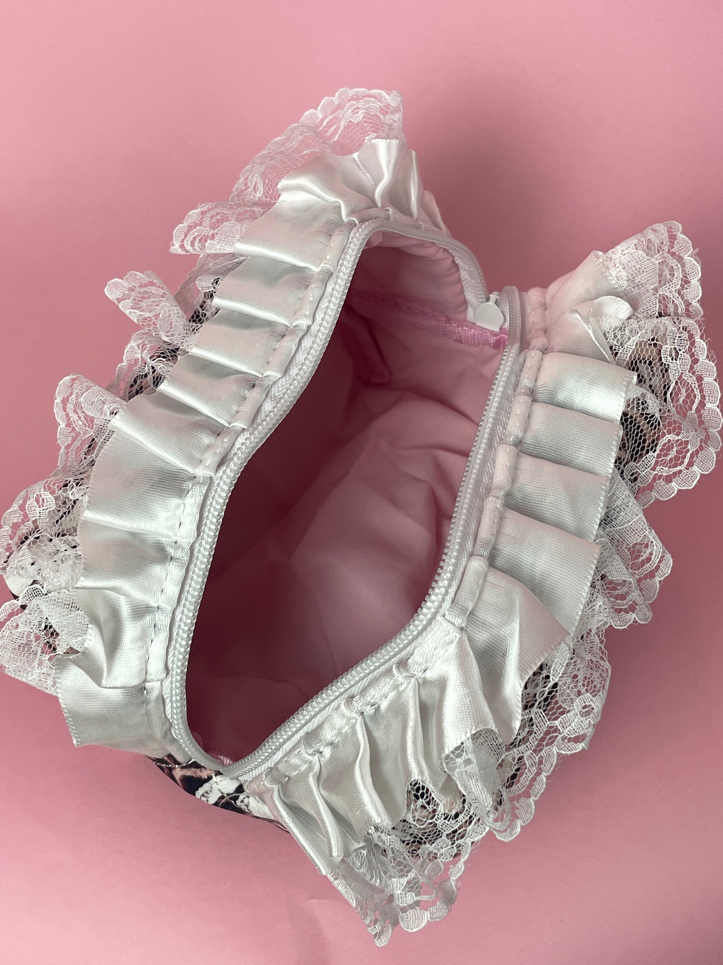 The cheetah lace makeup bag