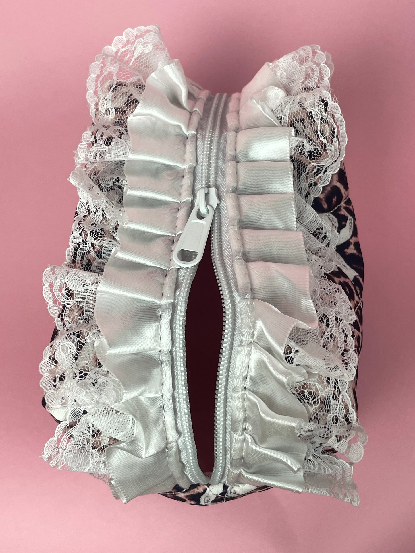 The cheetah lace makeup bag